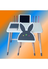 Resim Liva Ahşap Çocuk Aktivite 1 Masa 1 Sandalye Takımı 2-6 Yaş - Tablet, Kalemlik Yeri, Yaz Sil Özellikli Yüzey Beyaz 