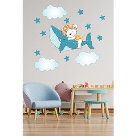 Resim Amoris Balina Üzerinde Uyuyan Bebek Bulutlar ve Yıldızlar 14 Parça Duvar Sticker 