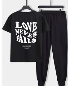 Resim Unisex Love Never Fails 2'li Eşofman Takımı Siyah 