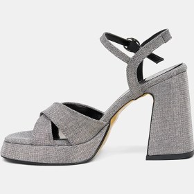 Resim Desa Kadın Platin Ince Bantlı Simli Platform Topuklu Abiye Sandalet 