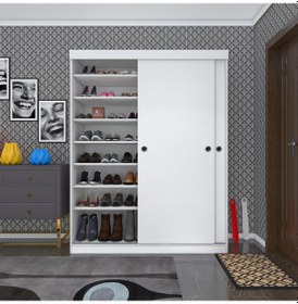 Resim Kenzlife Portmanto Ayakkabılık Plevne Aynalı Mat Beyaz 180 140 50 Suntalam 24 Çift Ayakkabı Kapasitesi 
