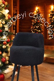 Resim BEYLERBEYİ Rufmye , Sırtlı mini berjer, siyah kumaş siyah ayak ,dekoratif puf, puf Bench makyaj pufu, 