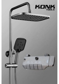 Resim Piyano 5 Fonksiyonlu Antrasit Banyo Bataryalı Robot Duş Seti Tepe Duşu Duş Seti Antrasit 