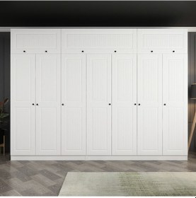 Resim Minar Kale 7 Mebran Kapaklı 4 İç Çekmeceli Dolap Ve Yüklük Beyaz 235cm 