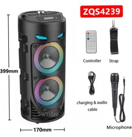 Resim Junglee Bluetooth 5.0 Karaoke Mikrofonlu Taşınabilir Hoparlör LED Işıklı Kablosuz Speaker 1200 mAh 