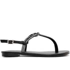 Resim Women's Black Ankle Strap Flip Flops Sandals 