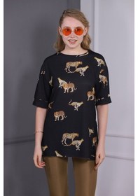 Resim Gabria Kadın Baskılı T-Shirt Siyah (508949188) Siyah 