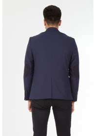 Resim Sposo G-210 Dar Kalıp Desenli Lacivert Erkek Blazer Ceket Lacivert 
