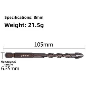 Resim Teltree 8mm Çift Uçlu Seramik Fırçalı Matkap Ucu - Hexagonal Saplı Duvar, Cam, Tuğla Delme Aleti 22g Tekli 