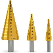 Resim Kademeli Matkap Ucu Seti, 3'lü, Hss, Titanyum Nitrür Kaplamalı, 4-32 Mm, Metal, Sac, Alüminyum, Plastik Için, Uzun Ömürlü, Pürüzsüz, Delik Açma, Yüksek Performans, Tüm Matkaplara Uyumlu 