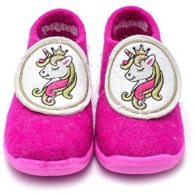 Resim First Step Üç Boyutlu Fuşya Unicorn Nakışlı Keçe Çocuk Panduf 