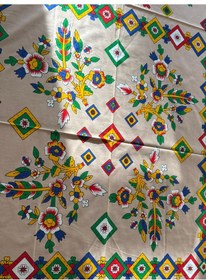 Resim Kolay Temizlenebilir Renkli Cıvıl Cıvıl Desenli Masa Örtüsü 170x170 Cm Bej 