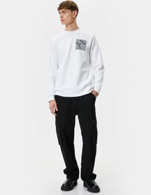 Resim Bisiklet Yaka Sweatshirt Soyut Baskılı Uzun Kollu Ribanalı Şardonlu 