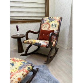 Resim Asedia Rustik Ceviz Çiçekli Sallanan Sandalye Dinlenme Emzirme Baba Tv Okuma Uzanma Koltuğu Berjer 