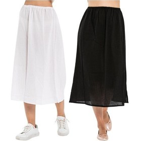 Resim Eliş Şile Bezi Şile Bezi Beli Lastikli Jüpon Tam Boy Kadın Uzun Etek Astarı 2'li Set Beyaz-siyah Byz/syh-beyaz-siyah Beyaz - Siyah 
