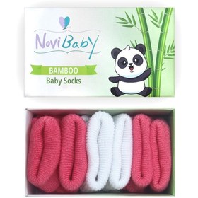 Resim Novibaby 3'lü Bambu Yenidoğan Bebek Çorap I White Candy I Kız Erkek Bebek Çorabı 