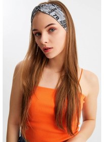 Resim Kadın Çapraz Bağlamalı Pamuklu Penye, Kaymaz, Yumuşak, Esnek, Saç Bandı Bandana - Tek Ebat / Gri Desen Gri Desen 