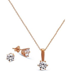 Resim Argentum Concept 925 Ayar Gümüş Rose Tek Taş Set - S014702 