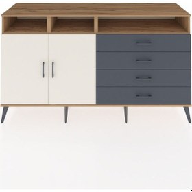 Resim Kronos Konsol 5 Raflı 4 Çekmeceli 2 Kapaklı 176x59x99 Çam-aytaşı/antrasit Aytası/antrasıt - Atlas Çam 