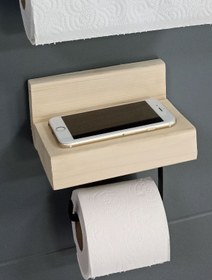 Resim NONYA Dekoratif Ahşap Wc Kağıtlık Metal Tuvalet Kağıtlığı Ahşap Tuvalet Kağıdı Askısı Ahşap Banyo Duvarraf 