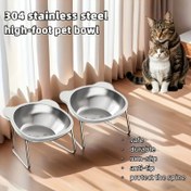 Resim 304 Paslanmaz Çelik Kaydırmaz ve Devrilmeye Karşı Tasarımlı Yükseltilmiş Kedi Kabı - Boyun Rahatlığı İçin Yüksek Stand, Dayanıklı Evcil Hayvan Besleme Kabı, Omurga Dostu Seyahat Kabı, Şık Metalik Kaplama, Pas Dirençli Malzeme, Omurgaya Duyarlı Alıcılar için 