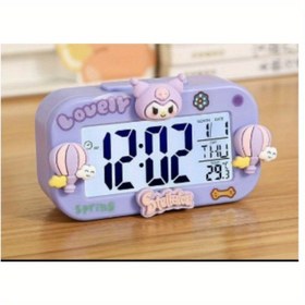 Resim Sanrio Kuromi & Cinnamoroll Dijital Ekranlı Çalar Saat, Sıcaklık ve Tarih Fonksiyonlu - Sevimli Karakter Tasarımı, Pastel Mor & Sarı, Yatak Odası, Yurt Dekoru için Pil ile Çalışan Mini Saat (AA Pil Dahil Değildir) 