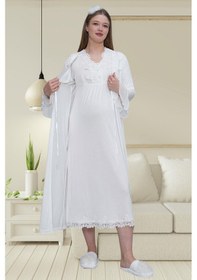 Resim Mecit Pijama Mecit 1518 Ekru Sabahlıklı Lohusa Gecelik Takım 