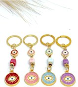 Resim Azrua 4 lü 4 Renkte Metal Nazar Boncuk Anahtarlık Seti, Metal Göz Anahtarlıklar 