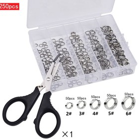 Resim 250 Adet Paslanmaz Çelik Ayrılabilir Halka Balıkçılık Takımı Seti, Dayanıklı O-Halkalı Yem Bağlantıları, Çeşitli Boyutlar 2#, 3#, 4#, 5#, 6#, Makas ile, İşçi Bayramı, Şükran Günü, Noel, Cadılar Bayramı, Kurban Bayramı için 