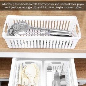 Resim 2'li Modüler Kaşıklık Seti - Mutfak Düzenleyici Çekmece Içi Organizer Bıçaklık Kepçelik Beyaz 