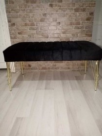 Resim Modern Çizgi Model Puf Ayakucu Bench Gold Metal Ayak 90 Cm Siyah 