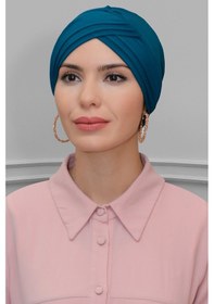 Resim Hürrem Bone P. Mavisi Pratik Hazır Geçmeli Tesettür Bone Sandy Kumaş Üç Çapraz 1803 17 Petrol Mavisi 