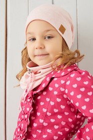 Resim Babygiz Kız Bebek Çocuk Pudra Ip Detaylı Şapka Bere Boyunluk Takım Rahat %100 Pamuklu Kaşkorse Yerli 