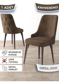 Resim Canisa Newa Serisi, 1.sınıf Babyface Kumaş Kahve Metal Ayaklı Gold Halkalı, 6 Adet Kahve Sandalye Sandalye Kahverengi Ayakları Kahve 