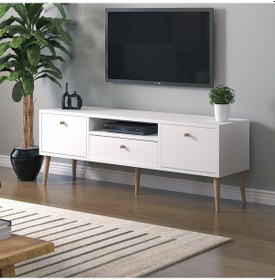 Resim Mbes Mobilya Beyza Ahşap Ayaklı 140 Cm Beyaz Tv Sehbası 
