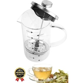 Resim Çok Amaçlı Isıyı Koruyan Süzgeçli Bitki Çayı Filtre Kahve Demlik Ölçü Kabı Cam French Press 350 ml 