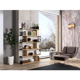 Resim Wood'n Love Zambak 5 Raflı Altıgen Desen Kitaplık - Atlantik Çam / Siyah 