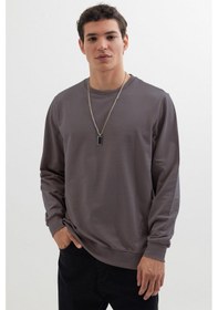 Resim Tudors Erkek Relax Fit Rahat Kesim %100 Pamuk 2 İplik Bisiklet Yaka Koyu Gri Sweatshirt-41521 Koyu Gri 