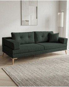 Resim Zeri Modüler Yataklı Koltuk Takımı & 2 Adet Üçlü Kanepe & Köşe Takımı 3+3 - Koyu Yeşil - 125 Koyu Yeşil 