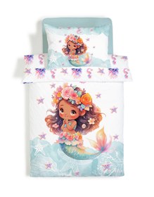 Resim Evmila Deniz Kızı Desenli Nevresim Takımı - 160x220cm Nevresim +50x70cm Yastık Kılıfı+100x200cm Çarşaf 