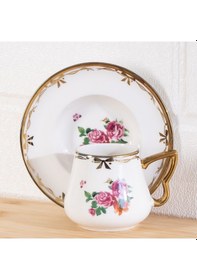 Resim Porsima 3190 Grace 12 Parça Yaldızlı Porselen Türk Kahve Fincan Takımı Çok Renkli 