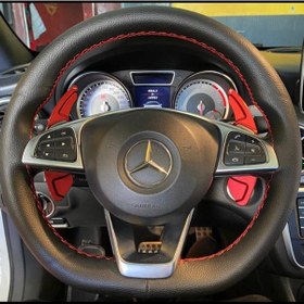 Resim Dikişli Direksiyon Kılıfı Siyah Deri Kırmızı Dikişli Mercedes C Kırmızı 