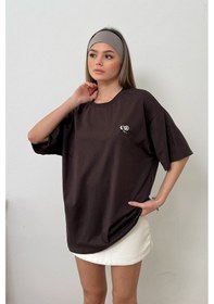Resim Giysa Kadın Bisiklet Yaka Nakışlı %100 Pamuklu T-shirt Kahverengi - 26y 26507 