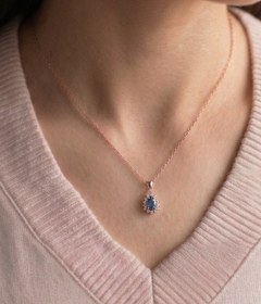 Resim Klasik Pırlanta Anturaj Damla Safir Kolye Rose Gold 40881917 