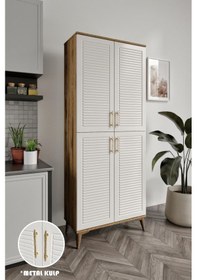 Resim Panjurlu Metal Kulp Pnj4190 Çok Amaçlı Dolap 4 Kapaklı Mutfak Dolabı Balkon Dolabı Kiler Banyo Dolabı Ayakkabılık Ekru Ceviz 