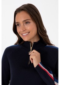 Resim U.S. Polo Assn. Kadın Lacivert V Yaka Fermuarlı Kazak 50314691-VR033 