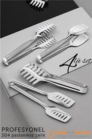 Resim Mutfak Maşa Seti - Makarna Pasta Salata Çok Amaçlı Maşa 4 lü SET 304 Paslanmaz Çelik 