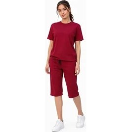 Resim Secret Sita Alt Üst Takım Iki Iplik Kumaş Bisiklet Yaka Tişört Cepli Diz Altı Şort Bordo 