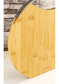 Resim Zoe - Çelik Kulplu Kesme Tahtası Yuvarlak Büyük Bambu 