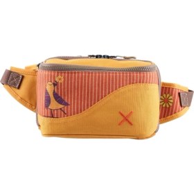 Resim Sarı Kuş Desenli Kanvas Unisex Göğüs ve Bel Çantası 